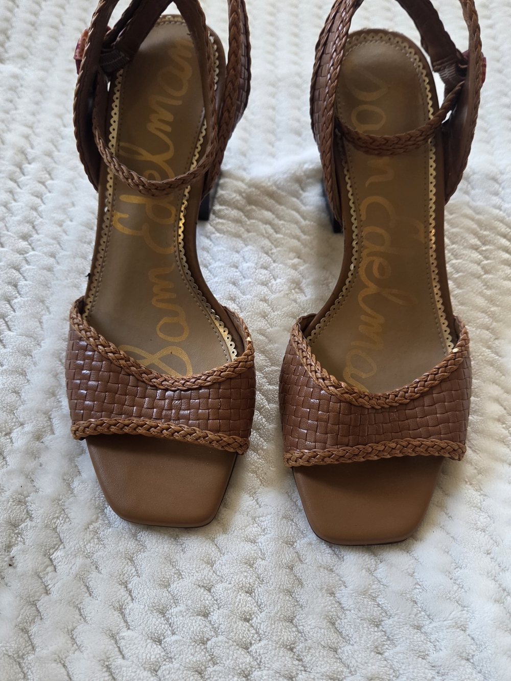 Sam Edelman Woven Brown Braided Strap Heeled Sandals